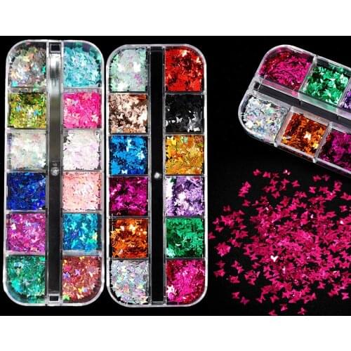 12grids Nail Laser Sequins Nail Manicure Butterfly Sequins Tear Mole Eye Makeup Butterfly Jewelry Sequins Nail Art Decoration