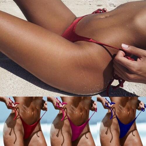 Summer Hot Women Swimwear Brazilian Cheeky Bikini Bottom Side String Tie Thong Bathing Swimsuit 4 Colors