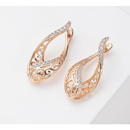 Hanreshe Copper Drop Earrings Punk Jewelry Party Delicate Crystal Carved Round Flower Gold Earrings Woman Girl Accessories Gifts