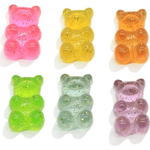 Jewelry Bear Charms Resin Cabochons Glitter Gummy Candy Bear Necklace Keychain Pendant DIY Making Accessories