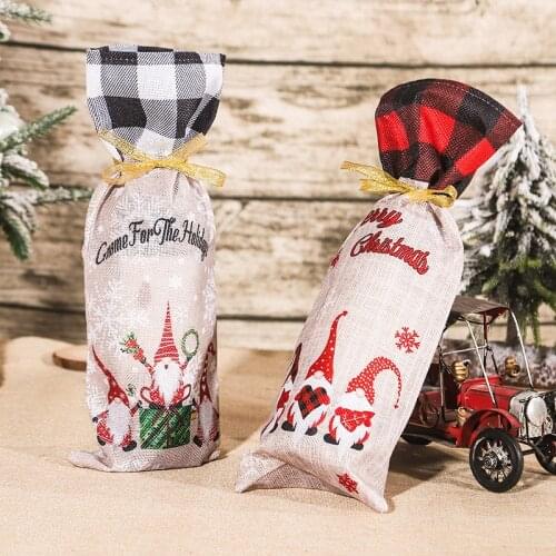 Christmas Wine Bottle Covers Bag Holiday Santa Claus Champagne Bottle Cover Red Merry Christmas Table Decorations for Home