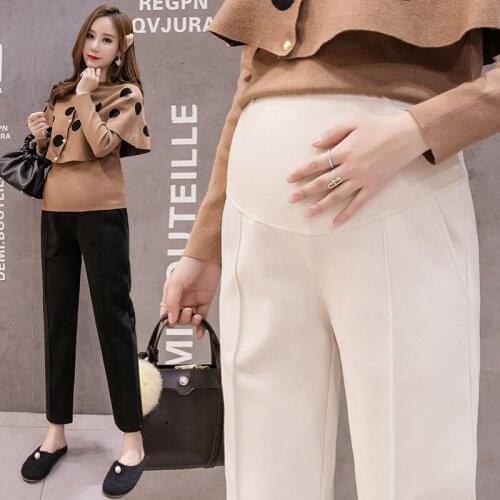 Autumn Winter Thick Woolen Maternity Pants Elastic Waist Belly Straight Casual Clothes for Pregnant Women OL Pregnancy