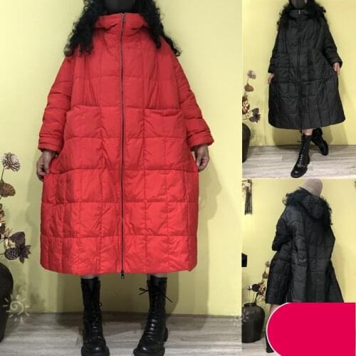 2021 Winter Loose Mid-length Down Jacket Womens Parkas Coats Casual Thin Hooded Jackets Black Red Oversized Overcoats 25B