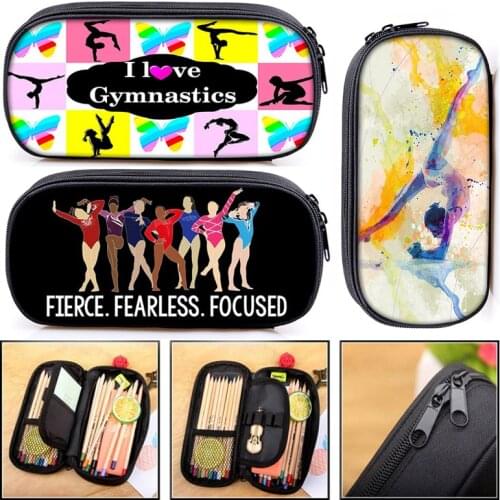 Cute Gymnastics Art Print Cosmetic Case Pencil Box Girls Stationary Bags Schoolbags Canvas Pencil Bags Kids School Supplies Gift