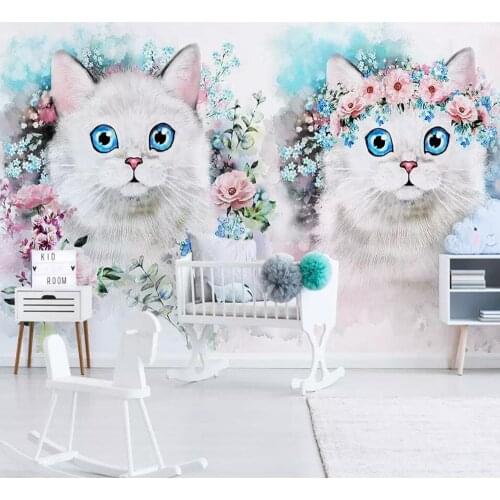 Milofi custom 3D photo wallpaper Nordic minimalist flower kitten childrens room background wall decoration mural wallpaper