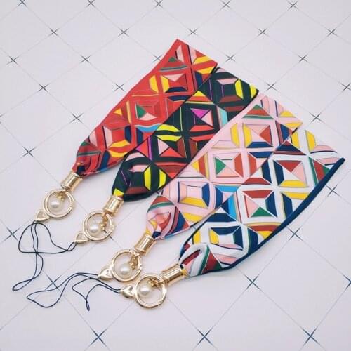 Luxury Printed Silk Cloth Smart Phone Strap Lanyards for iPhone/Samsung Case U Disk Mobile Phone Earphone Accessories