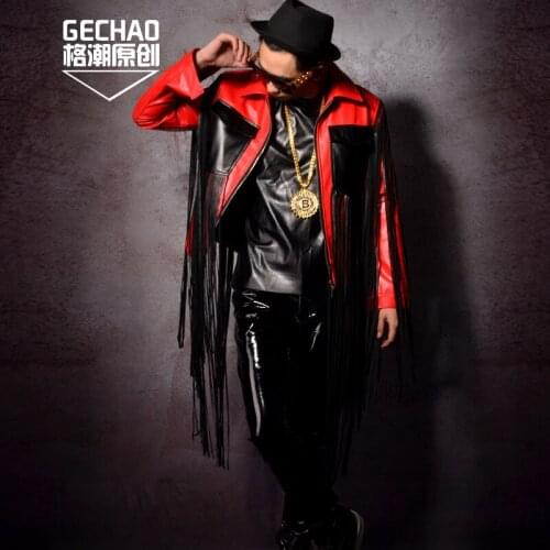 S-5xl New 2020 Mens Clothing Fashion Blazer Long Tassel Locomotive Leather Jacket Coat Singer Pus Size Performance Costumes