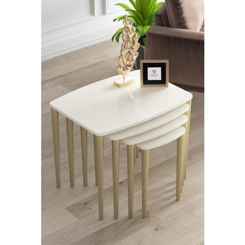 Modern Cream Gold Pedestal Zigon Coffee table Pad 4'lü coffe table