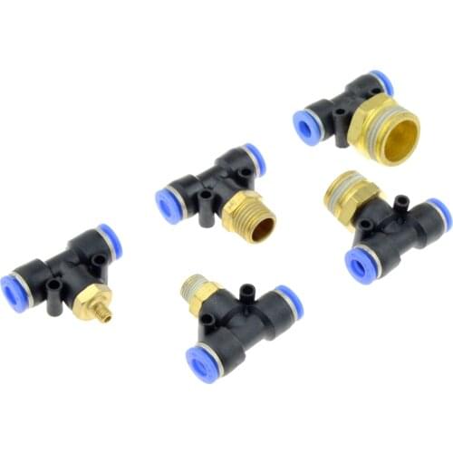 Air Connector Fitting T Shape Tee 6mm 8mm 10mm 12mm 4mm Hose Pipe to 1/8" 1/4" M5 3/8" 1/2" BSPT Male Thread Pneumatic Coupler
