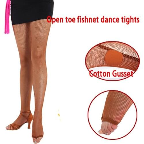 Adult Women Black Tan Nude Professional Spandex Cheap Ballroom Latin Dance Tights Seamless Thong Open Toe Fishnet Dance Tights