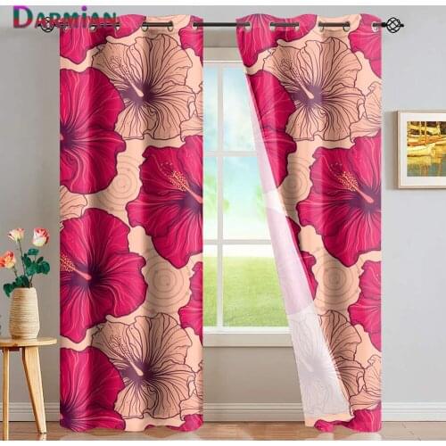 DARMIAN Pink Hibiscus Flowers Curtain Premium Blackout Curtain Living room Home Decoration Full Light Blocking Grommet Draperies