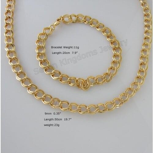 YELLOW GOLD GP TWIST OVAL SHAPE LINK CHAIN 19.7" NECKLACE & 7.9" BRACELET SET/SIZE CAN BE ADJUSTED