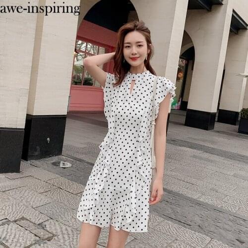 Awe-inspiring Women Dress Vintage Polka Dot Korean Style Hollow Out Slim Summer Casual Mini Sweet Kawaii Elegant White Dress