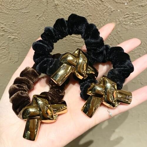 Golden Geometric Knotted Hair Accessories Elastic Hair Bands Special Design Metal Alloy Bow-knot Hair Band Headdress Wholesale