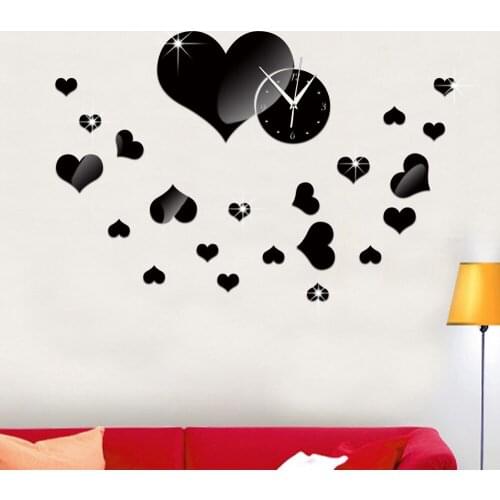 2016 3 d love clock sell like hot cakes Cartoon mirror mirror clock DIY creative fashion decorative wall clock quartz clock
