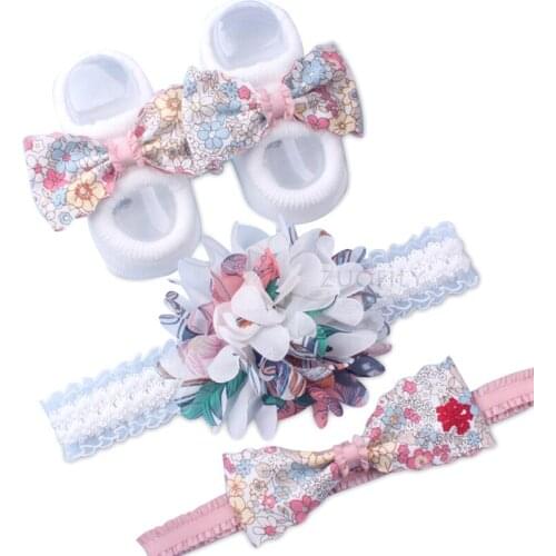 3Pcs/Set Lace Flower Baby Girl Headband Socks Set Crown Bows Newborn Hairbands for Girls Turban Baby Headbands Hair Accessories