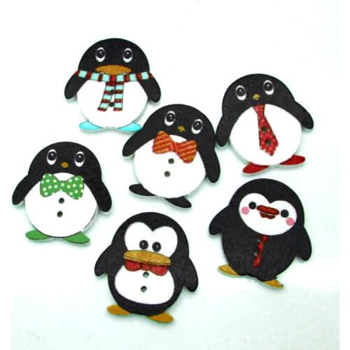 50pcs 24x23mm Mixed Penguin Wooden Buttons For Clothes Crafts Sewing Scrapbooking DIY Accessories