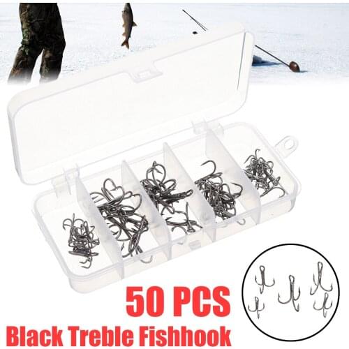 50pcs/lot Treble Fishing Hook Carbon Steel Bent Fishhook Fishing Tackle Black Fish Hook #2/4/6/8/10