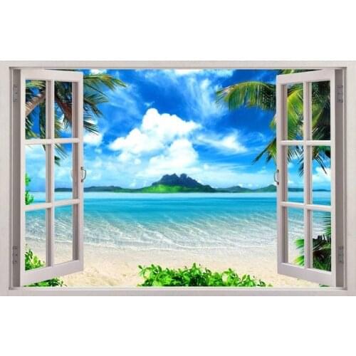 Kexinzu 5D Diy Diamond Painting Cross Stitch "Beach Sea Outside The Window" Full Square Diamond Embroidery Mosaic Crafts Gift