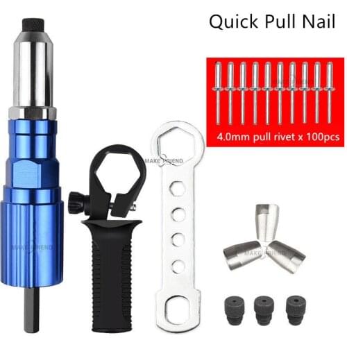 Aluminum Alloy Electric Rivet Gun 2.4mm-4.8mm Rivet Nut Gun Drill Adapter Riveting tool Pull Rivet Tool With 100x4.0mm Rivets