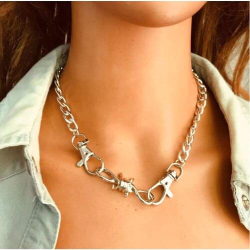 Big Lobster Clasp Alloy Thorns Pendant Necklace For Women Bohemian Ethnic Style Jewelry Collar Collier Punk Chain Chokers