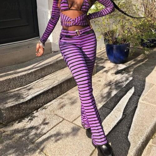 Nibber Hollow Low Waist Pants Chic Harajuku Women Flare Pants Streetwear 2021 New Trend Summer Skinny Elastic Long Trousers