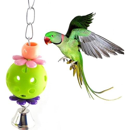 Colorful Early Learning Educational Pet Bird Bites Toy Parrot Chew Ball Cage Hanging Cockatiel Birds Bell Creative Decorations
