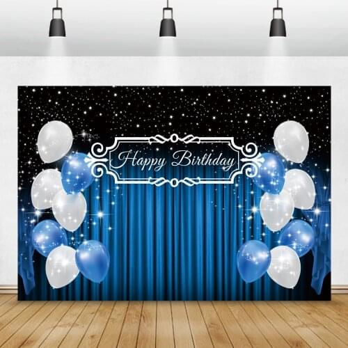 Laeacco Blue Black Ballones Glitters Celebrate Happy Birthday Photography Backdrops Customized Photocall Background Photo Studio