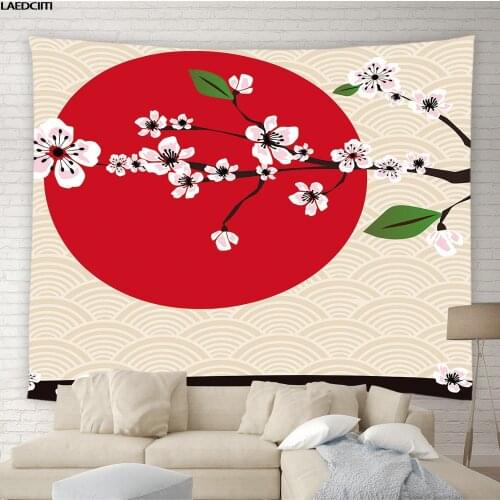 Pink Cherry Blossom Japanese Tapestry Mount Fuji Flowers Branch Exotic Background Wall Hanging Living Room Bedroom Home Decor