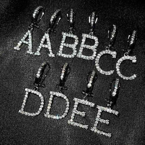 Hainon Fashion 26 English Letters Zircon No Ear Piercing Earring Silver Color Luxury Dangle Earrings for Women Jewelry