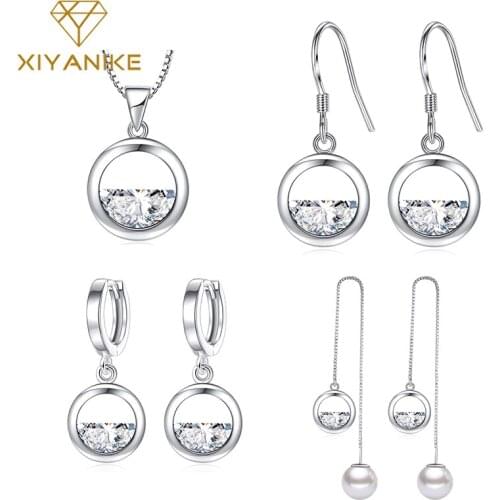 XIYANIKE 925 Sterling Silver Round Crystal Transparent Jewelry Sets Female Fashion Sweet Temperament Accessories Gift For Lovers