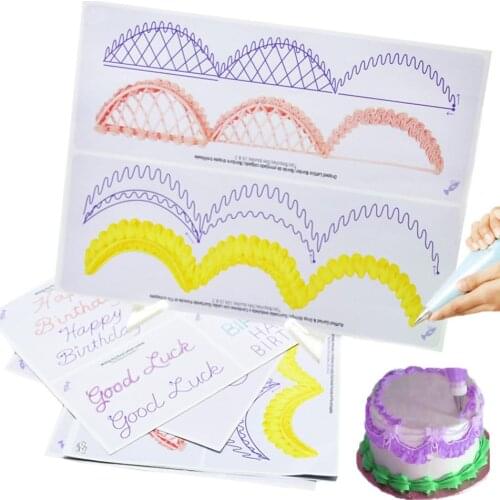 23pcs/set Cake Icing Piping DIY Practice Drawing Board Template Paper Practice Cardboard Paste Fondant Cream Cake Decoration
