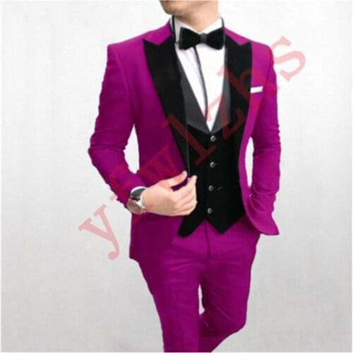 Handsome Groomsmen Peak Velveteen Lapel Groom Tuxedos Mens Wedding Dress Man Jacket Blazer Prom Dinner (Jacket+Pants+Tie+Vest)4