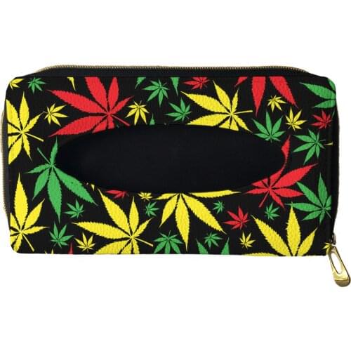 Colorful Maple Leaf Printing PU Leather Car Tissue Box Car Sun Visor Napkins Tissue Boxes Holder Auto Interior Storage Bag 1 Pcs