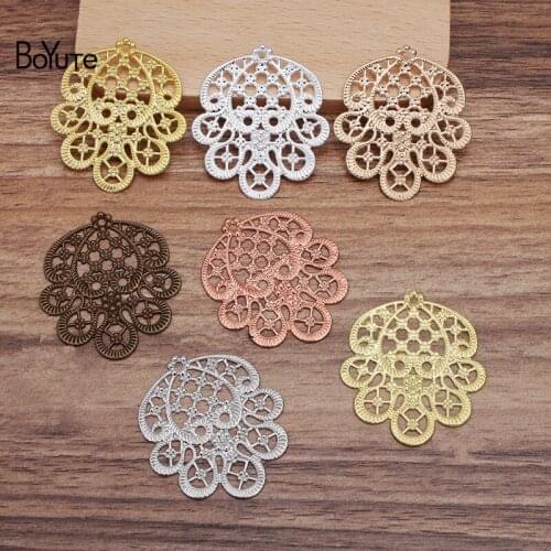 BoYuTe (50 Pieces/Lot) 36*41MM Metal Brass Flower Filigree Materials Diy Hand Made Jewelry Findings Components