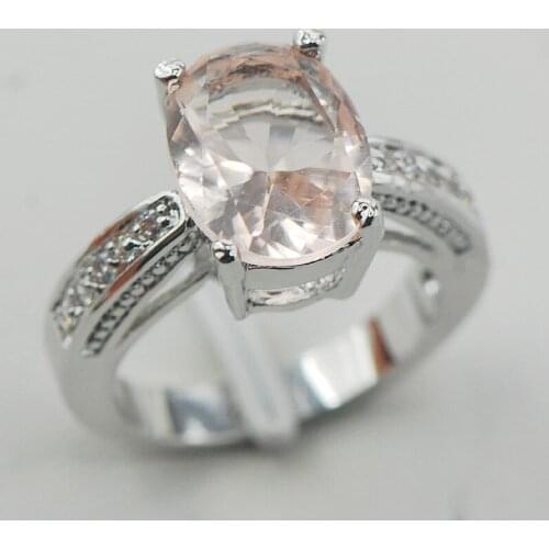 Morganite White Crystal Zircon Women 925 Sterling Silver Ring F850 Size 5 6 7 8 9