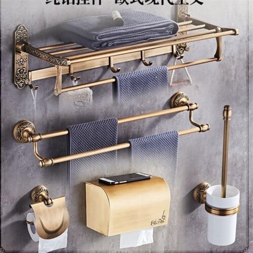 European Bathroom Hardware Set Antique Pendant Aluminum Alloy Bath Retro Wall Hanging Bathroom Accessories Set Bronze Carved