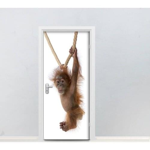 Hot Door Mural Hanging Monkey Door Sticker DIY Self-adhesive Waterproof Wallpaper Poste for Home Decoration Gift