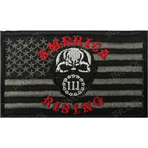 Embroidery Patch America Flag Rising Three Percenter Skull USA Army Military Patches Tactical Applique Embroidered Badges