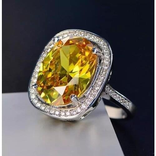 New Fine Women Ring Jewelry Alloy Large Rhinestone Yellow Multifaceted Birthday Gift Wedding Party Ring