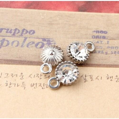 New Arrival Round Crystal Jewelry Charms Silver Tone Zinc Alloy Metal Bracelet Floating Charm 50PCS 7*11MM Rhinestone Pendants
