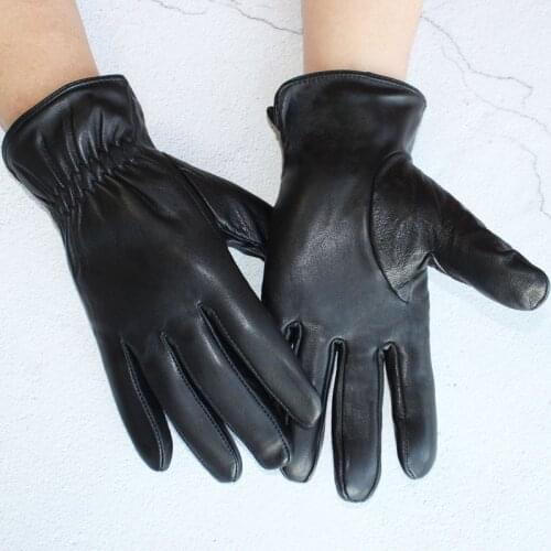 New Mens Sheepskin Leather Gloves Fashion Basic Soft Autumn And Winter Keep Warm Black Gloves 3 Styles