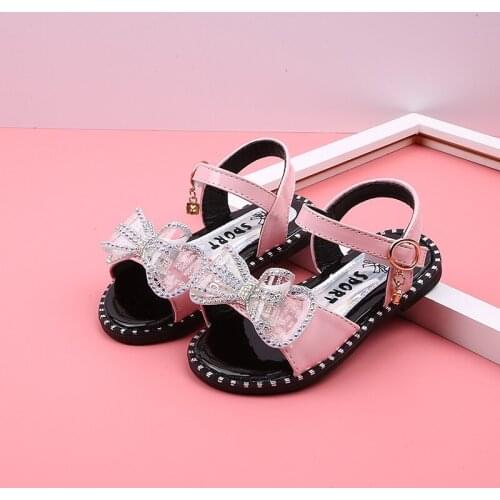 Girls Sandals Princess Bow-knot Sweet Toddlers Sandals For Kids Rhinestone Children Beach Shoes 2021 Summer Brand New Soft 21-30