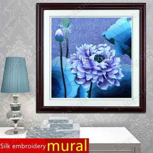 Mural silk embroidery lotus living room study office tea restaurant entrance interior decoration painting gift painting SP0114
