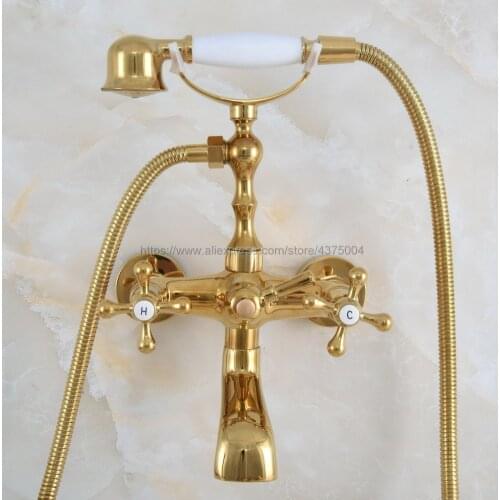 Bathtub Faucets Wall Mounted Gold Color Brass Bathtub Faucet With Hand Shower Bathroom Bath Shower Faucets Nna847
