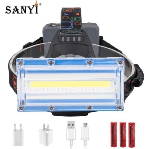 Sanyi COB LED Headlight 3 Modes Red Blue Light Head Lamp Flashlight USB Rechargeable 18650 Battery Headlamp For Camping Fishing