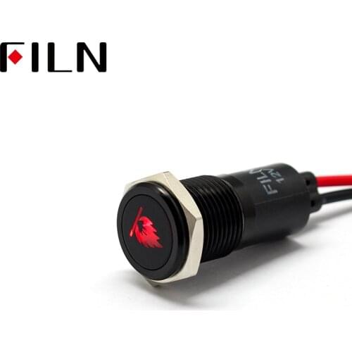 FILN 14mm Car dashboard Fire symbol led red yellow white blue green 12v led Black shell indicator light with 20cm cable
