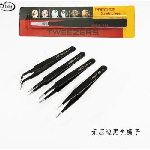 Precision Tweezers Model Building Tools Thickened Steel Tweezers With Sharp/ Curved/ Flat Head DIY Nail Tweezers 4Sets/Lot