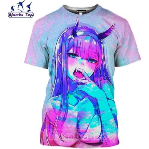 Anime Darling In The Franxx T Shirt New 3D ZERO TWO Tshirt Senpai Short Sleeve Idol Girl Men Tops Sexy Beach Bikini Hentai Tees