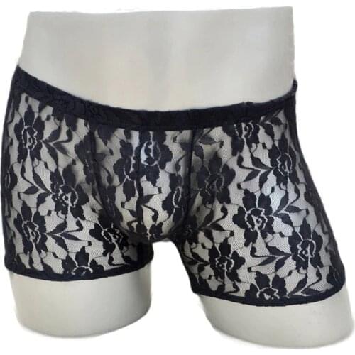 Low-waist male panties gauze transparent mens trunk breathable lace rose boxer underwear